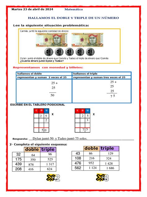 Ficha Hallamos El Doble Y El Triple De Un Número Pdf