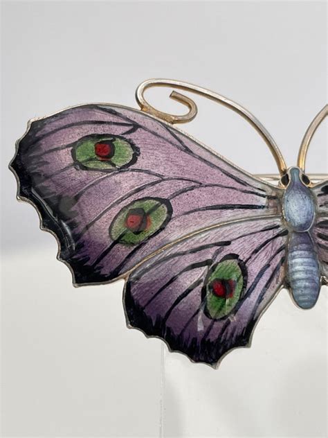 Antique Butterfly Brooch Silver And Enamel John Atkin Gem