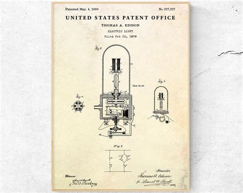 Light Bulb 1880 Patent Print. Incandescent Lamp Invention Lightbulb ...