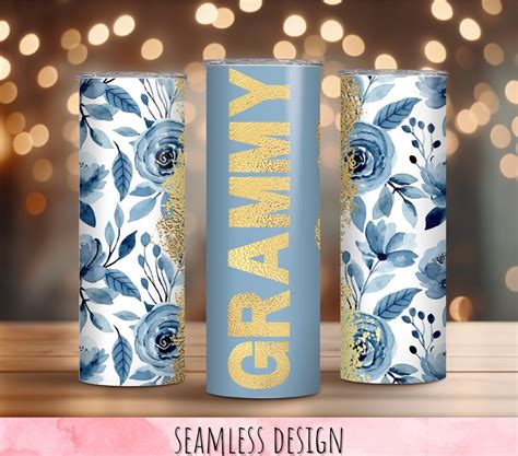 Blue Floral Grammy Digital Tumbler Wrap Oz Skinny Tumbler