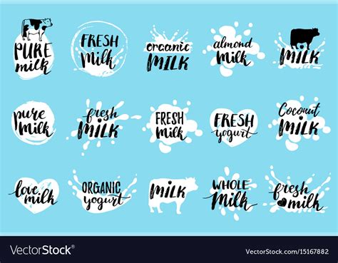 Hand Drawn Milk Labels Signs Set For Dairy Vector Image