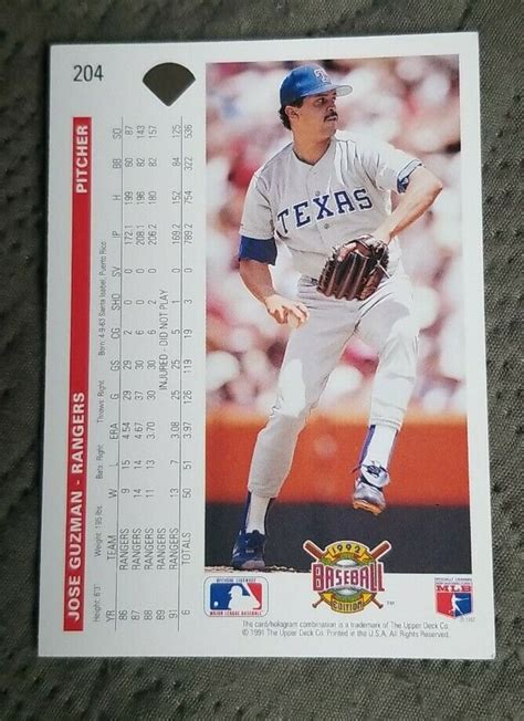 1992 Upper Deck Texas Rangers Baseball Card 204 Jose Guzman EBay