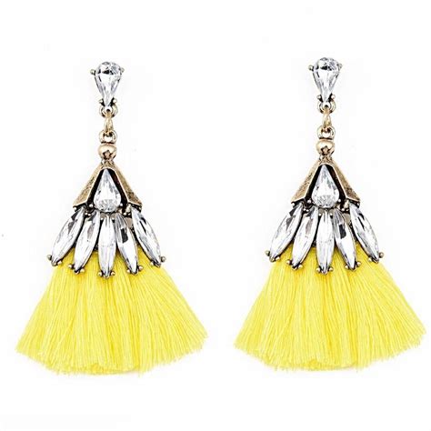 Yellow Crystal Tassel Earrings Bling Earrings Yellow Tassel Earrings