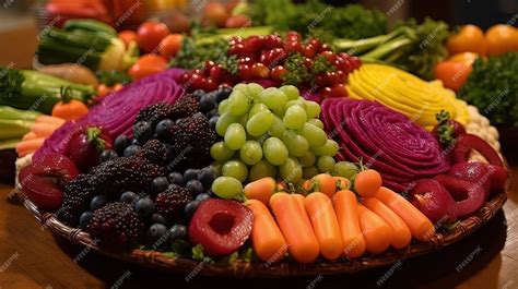 Premium Photo | Colorful Fresh Fruit and Vegetable Platter CloseUp