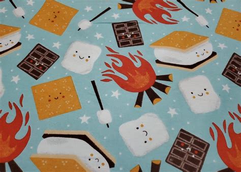 Flannel Fabric Camp Smores Remnant Cotton Flannel Etsy Flannel