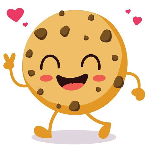 Cute Chocolate Chip Cookie Cartoon Character With Happy Face Vector ...