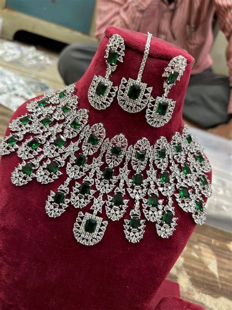 Green Emerald Diamond Necklace Indian Jewelry Pakistani Jewelry Indian