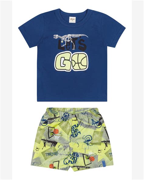 Riachuelo Conjunto Infantil Menino Let S Go Dinossauro Elian Azul Escuro