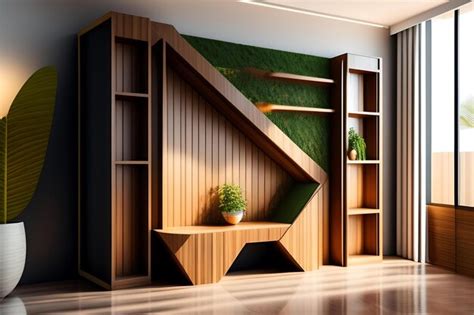 Premium AI Image | Modern geometric design oak wooden podium beautiful ...