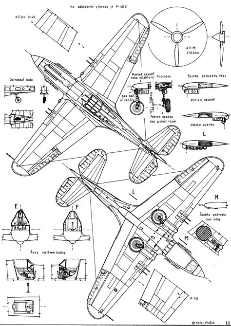 Curtiss P-40 Warhawk Blueprint - Download free blueprint for 3D modeling