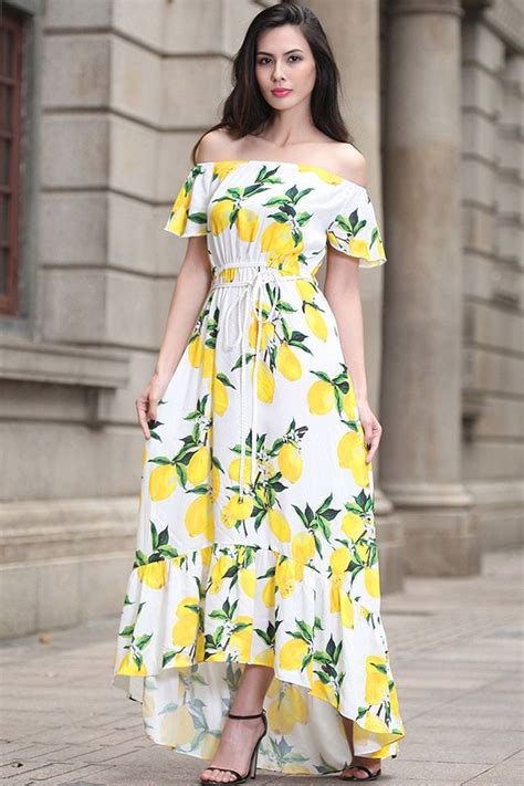 2399 White Lemon Print Maxi Dress Lemon Print Dress White Long Dress Summer Maxi Dresses