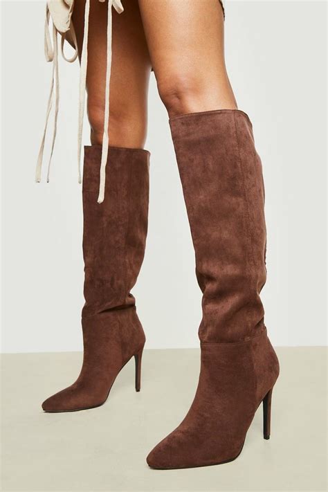 Pointed Knee High Stiletto Heeled Boots Boohoo