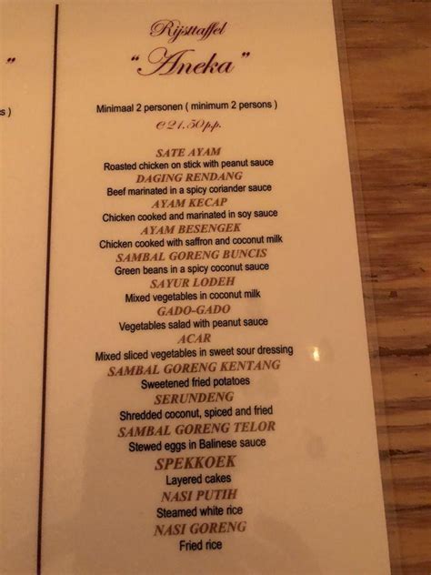 menu  aneka rasa restaurant amsterdam