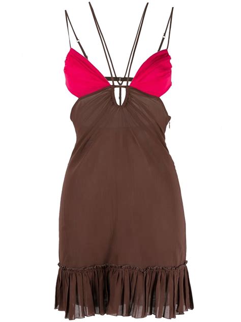 Nensi Dojaka Front Keyhole Minidress Brown Farfetch Uk