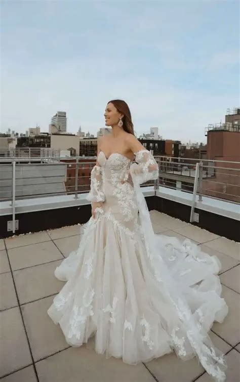 Sheer Ballgown Wedding Dress With 3d Lace Floral Accents Martina Liana Luxe Wedding Dresses