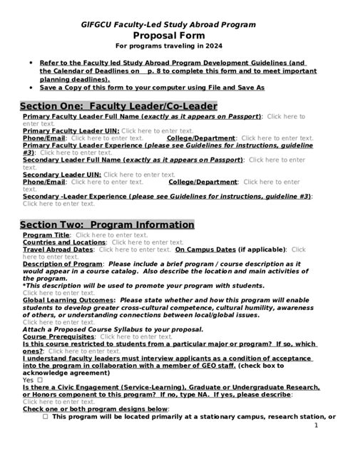 Glfgcu Faculty Led Study Abroad Program Proposal Doc Template Pdffiller