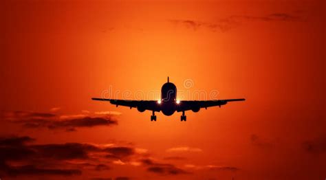 Air plane in sunset sky stock image. Image of descending - 158240999