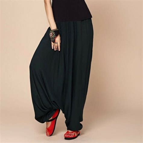 Women Men Ethnic Harem Pants Lantern Leg Drop Crotch Long Baggy Dance