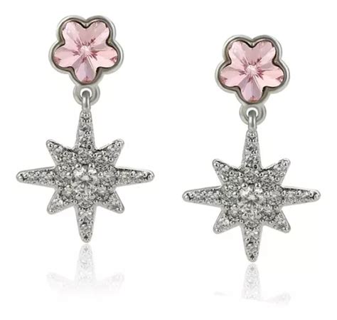 Aretes Oro 14k Lam Estrella Flor Swarovski Mujer Regalo Moda Meses