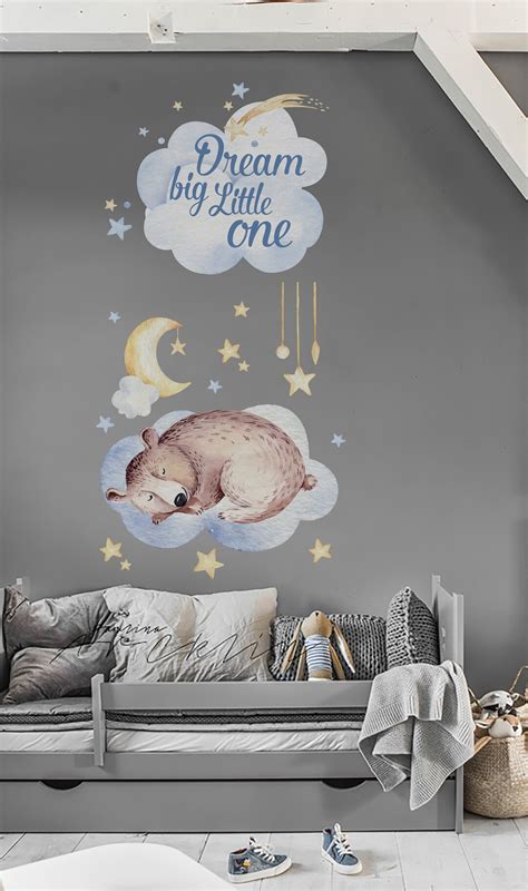 Sleeping Bear Wall Decal Quote Wall Sticker Bear Wall Art Shooting Star