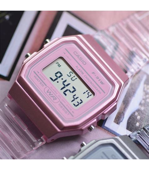 Reloj Clásico Casio F91WS 4 rosa corra resina 7 años batería alarma