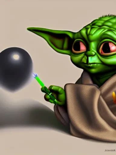 Baby Yoda Smocking A Joint Weed Digital Painting Stable Diffusion