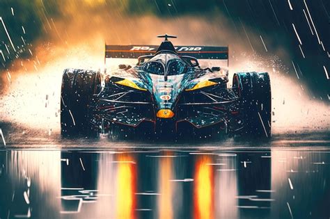 Premium Photo Sports Racing Car Driving On Wet Road In Rain