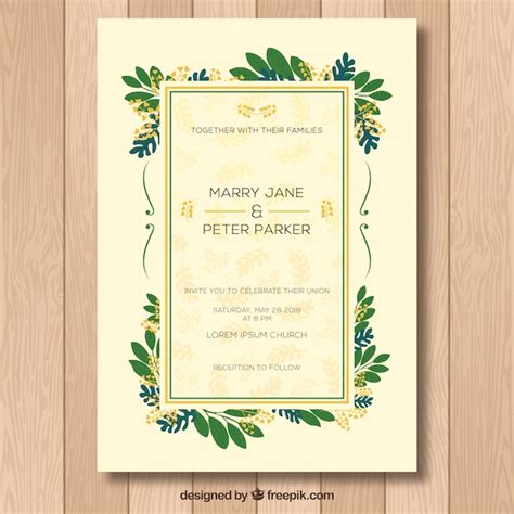 Carte D Invitation De Mariage Avec Des Ornements Floraux Vecteur Gratuite