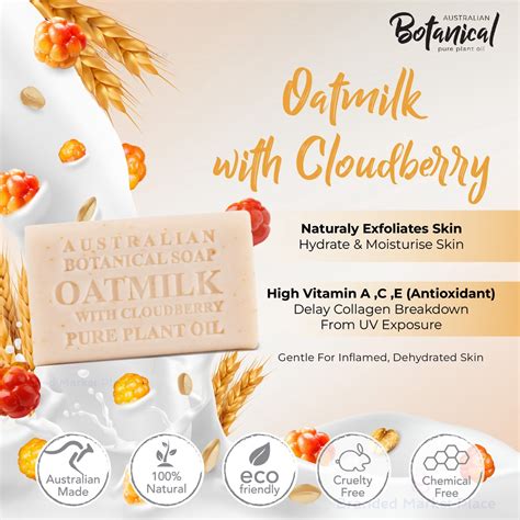 Australian Botanical Soap Oatmilk Cloudberry 200g Organic Sabun Pure