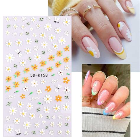 JMEOWIO 3D Nagelsticker Frühling Blumen 5 Blatt Nagelaufkleber 5D