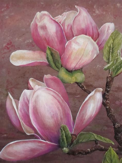 Life Size Magnolias Painted On A Small Side Table Flower Painting