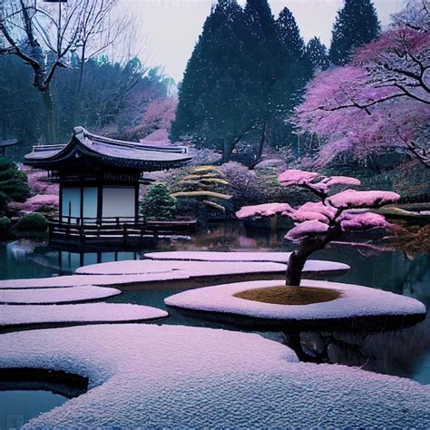 Premium Photo | Enchanted japanese garden winter background wallpaper ...