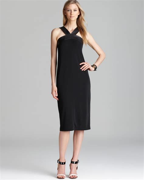 Lyst Dkny Halter Dress With Leather Trim In Black