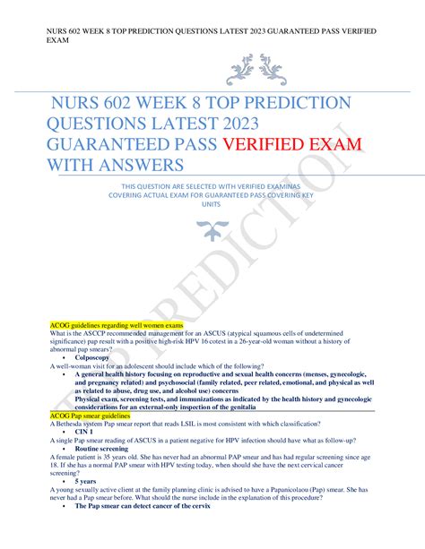 NURS 602 WEEK 8 TOP PREDICTION QUESTIONS LATEST 2023 GUARANTEED PASS