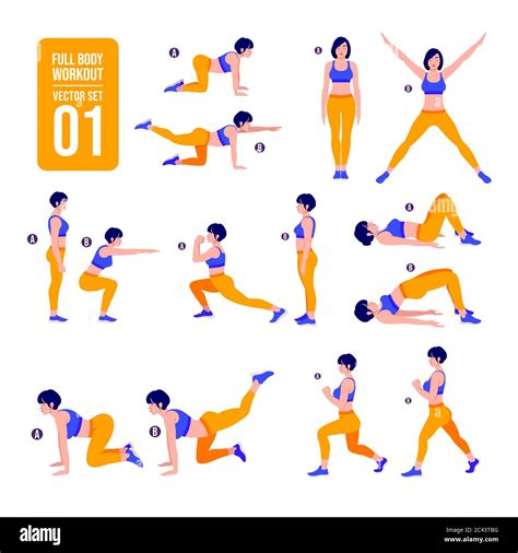 home workout set. Set of sport exercises. Exercises with free weight ...