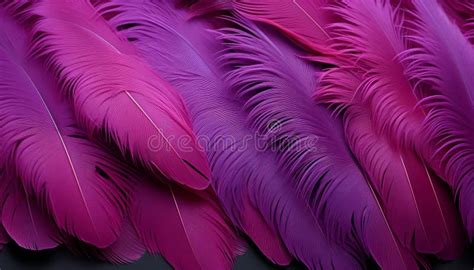 Intricate Digital Art Purple Feathers Texture Background With Detailed Large Bird Feathers Stock