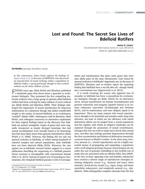 Pdf Lost And Found The Secret Sex Lives Of Bdelloid Rotifers