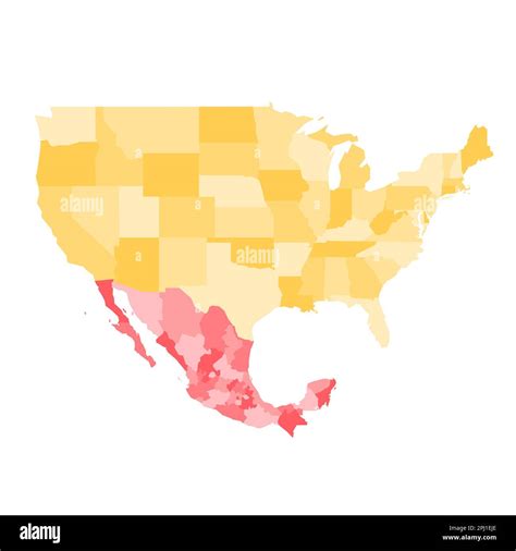 Estados Unidos Y M Xico Mapa Pol Tico De Las Divisiones Administrativas