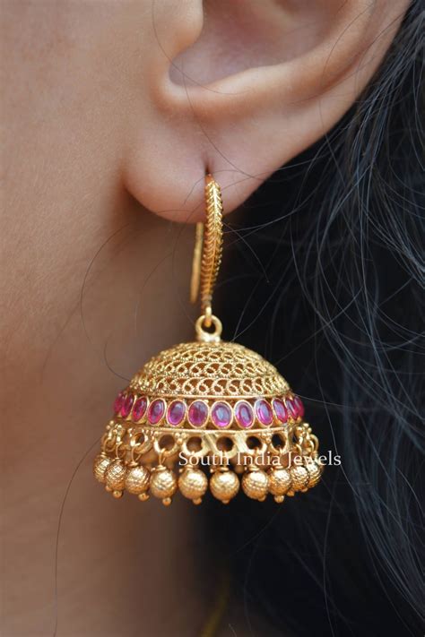 Kemp Stones Hanging Jhumkas South India Jewels