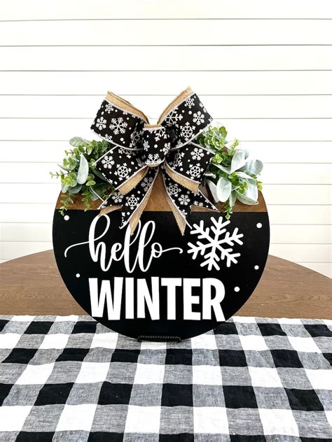 Hello Winter Door Hanger Winter Wreath Snowflake Door Etsy