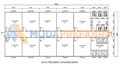 203 m² Prefabrik Tek Katlı Yatakhane