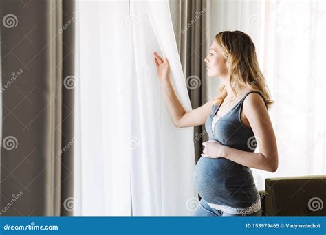 Attractive Young Pregnant Blonde Woman Standing Stock Image Image Of