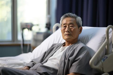 Premium AI Image Mature Asian Adult Man Patient On Patient Bed Hospital