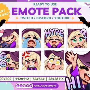 Halloween Twitch Emote Pack Of Spooky Cute Witches With Blonde Etsy