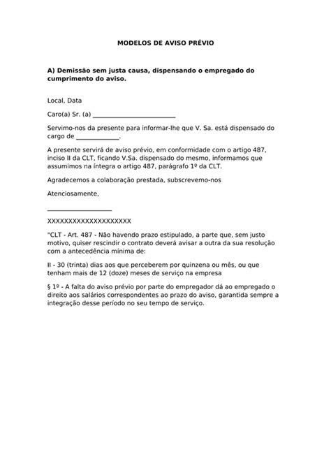 Modelos de aviso prévio PDF