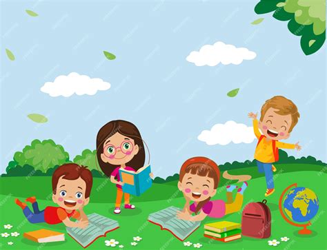 Premium Vector | Cute kids having fun reading books