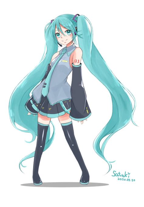 初音ミク「ピアプロ運営です。本日は「全身」作品をご紹介 皐月さんの、パッケージのポーズをと」 Piapro ピアプロ のイラスト