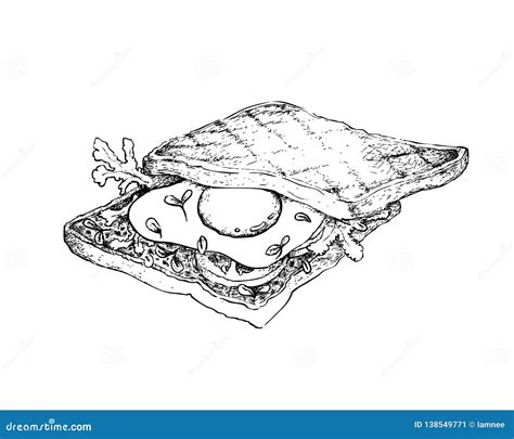 Mano Dibujada Del Bocadillo Tostado En El Fondo Blanco Ilustración del