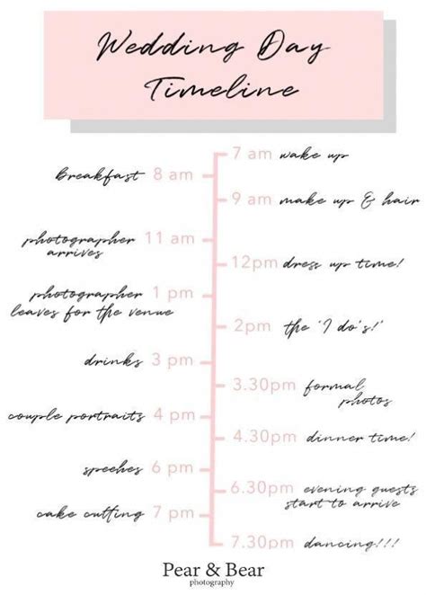 Wedding Day Timeline Template 4pm Ceremony