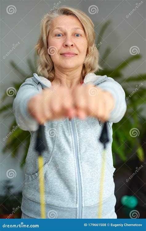 Mature Woman Exercise At Home Stock Photo Image Of Caucasian House